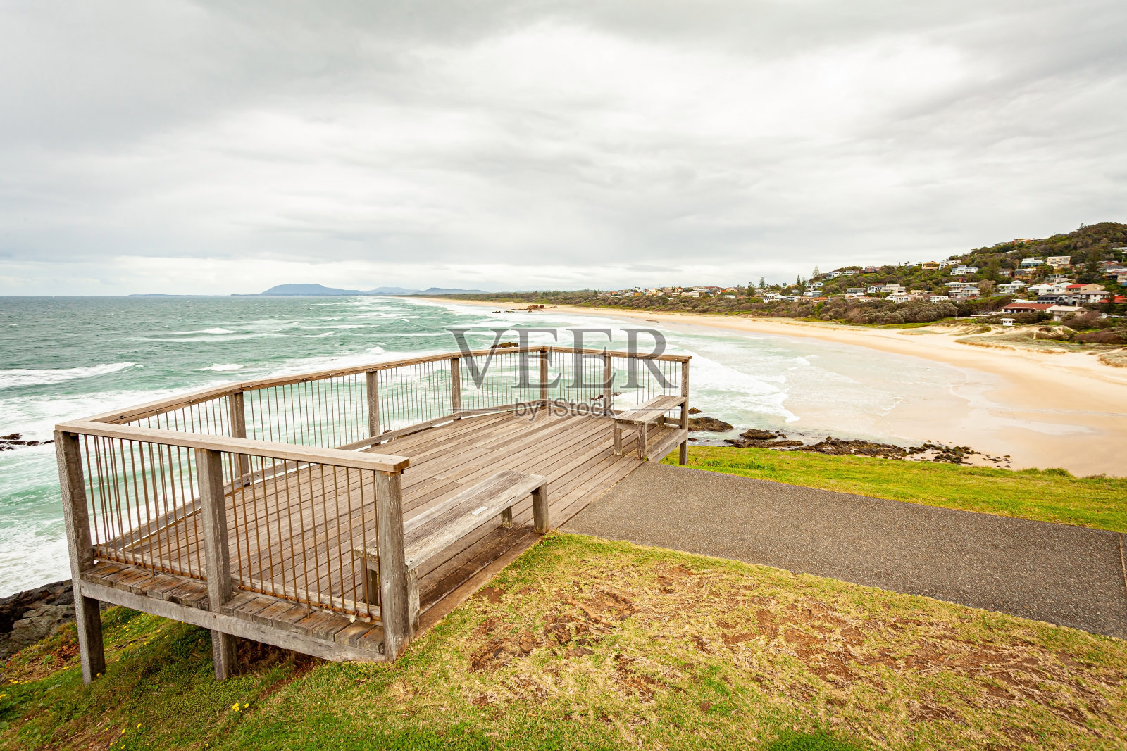澳大利亚新南威尔士州麦考瑞港，瞭望灯塔海滩港照片摄影图片