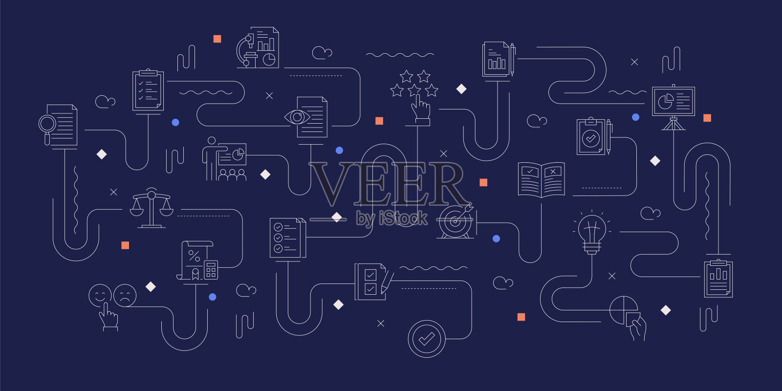 评估相关矢量横幅设计概念，现代线条风格与图标插画图片素材