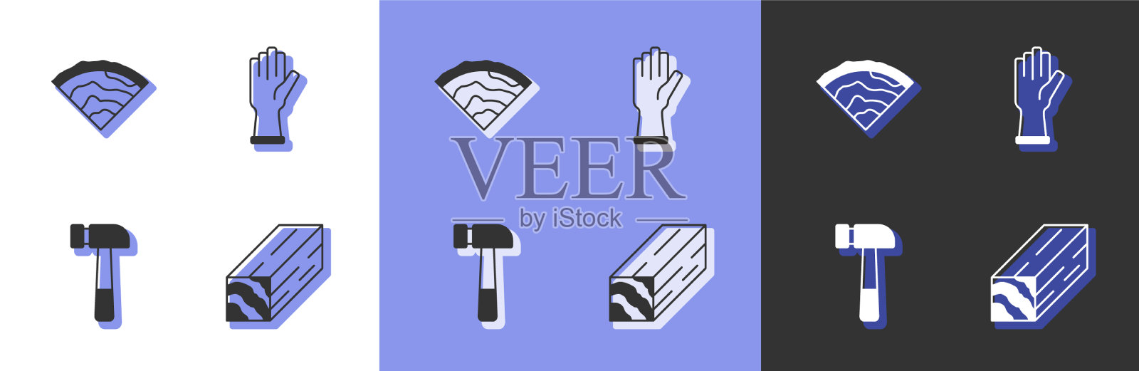 设置木梁锤和防护手套图标图标素材