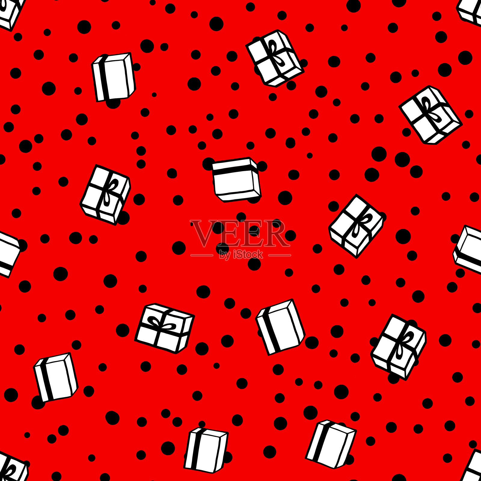 节日无缝图案与礼物上的红色插画图片素材