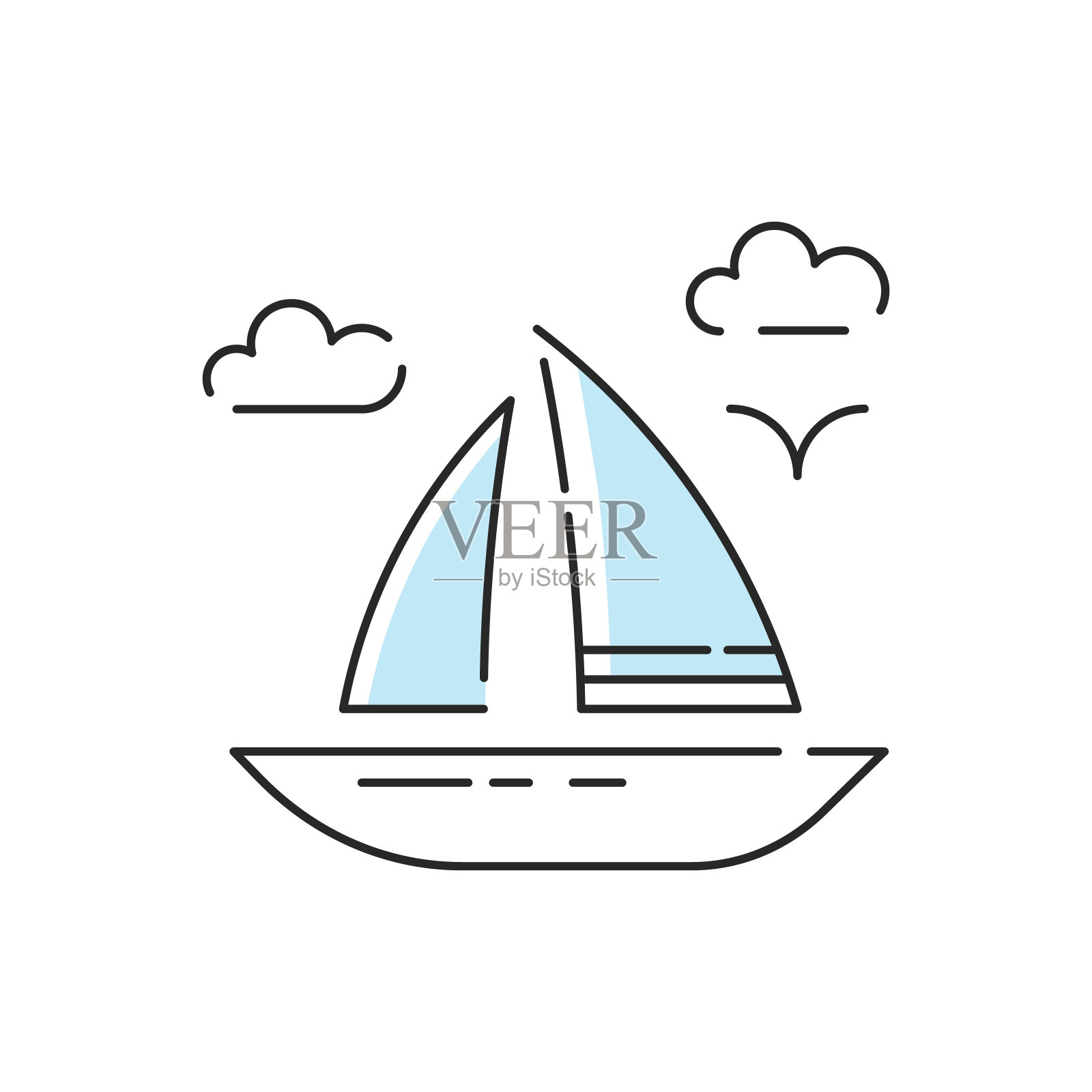 船或游艇图标。矢量轮廓船的轮廓。简单的线条艺术航行或巡航夏季现代图形网页设计，移动应用程序，标志概念。插画图片素材