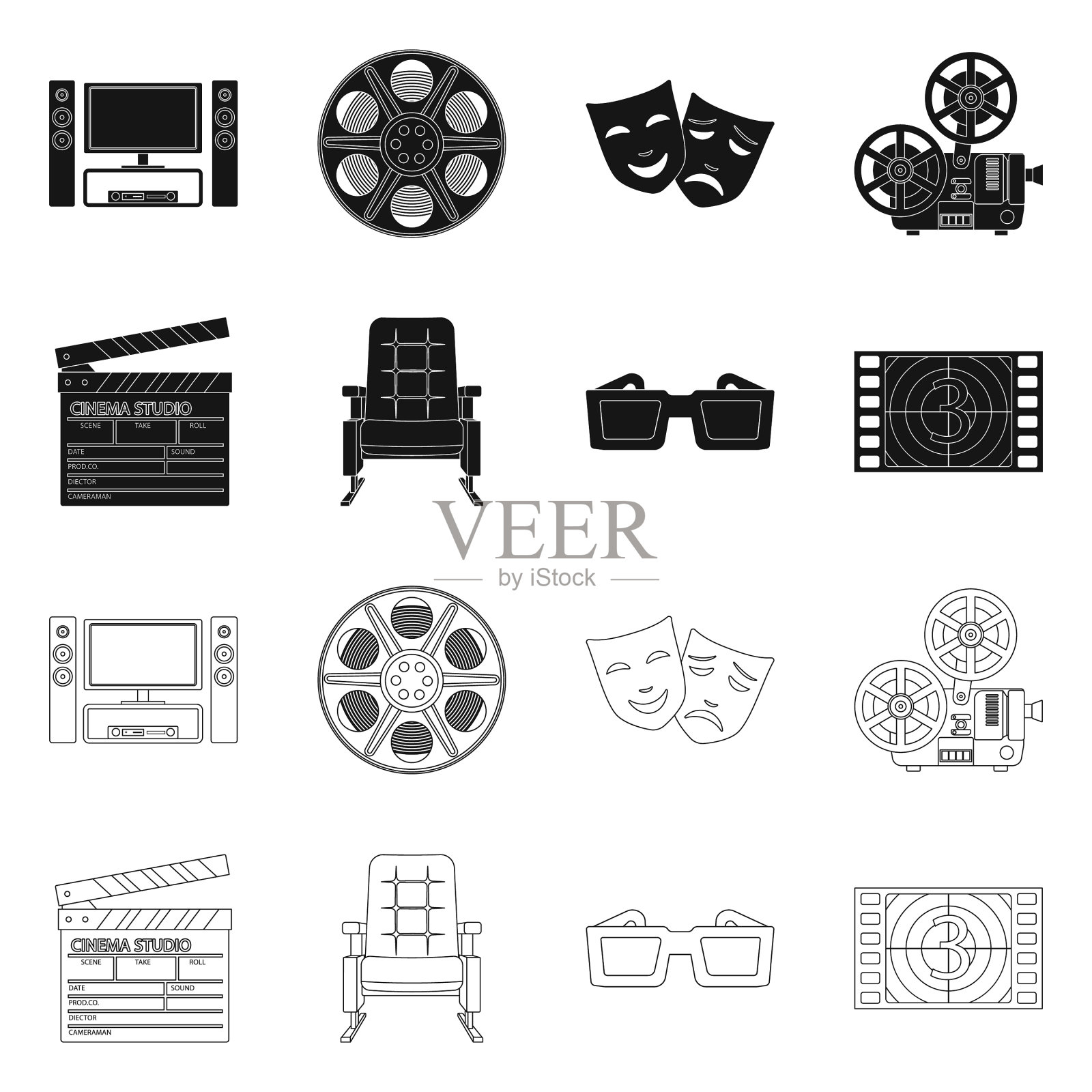孤立物体电视和拍摄标志图标素材