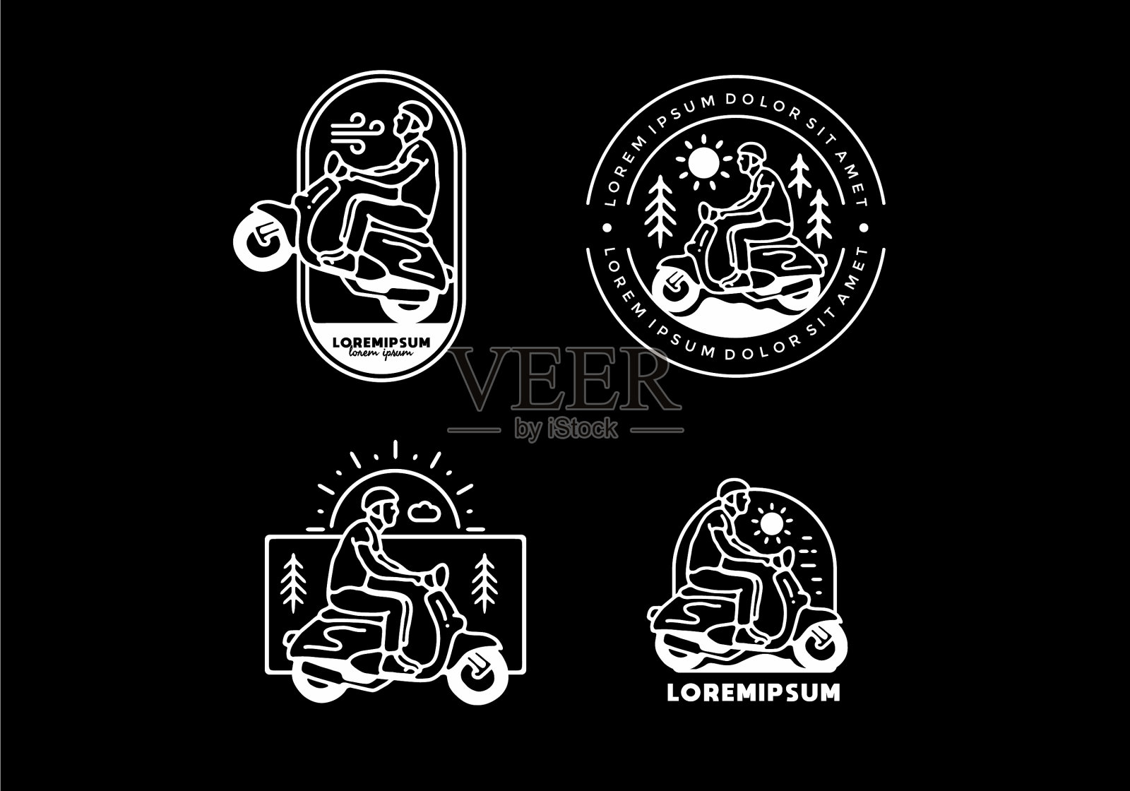 黑色和白色的男人骑踏板车线插画图片素材