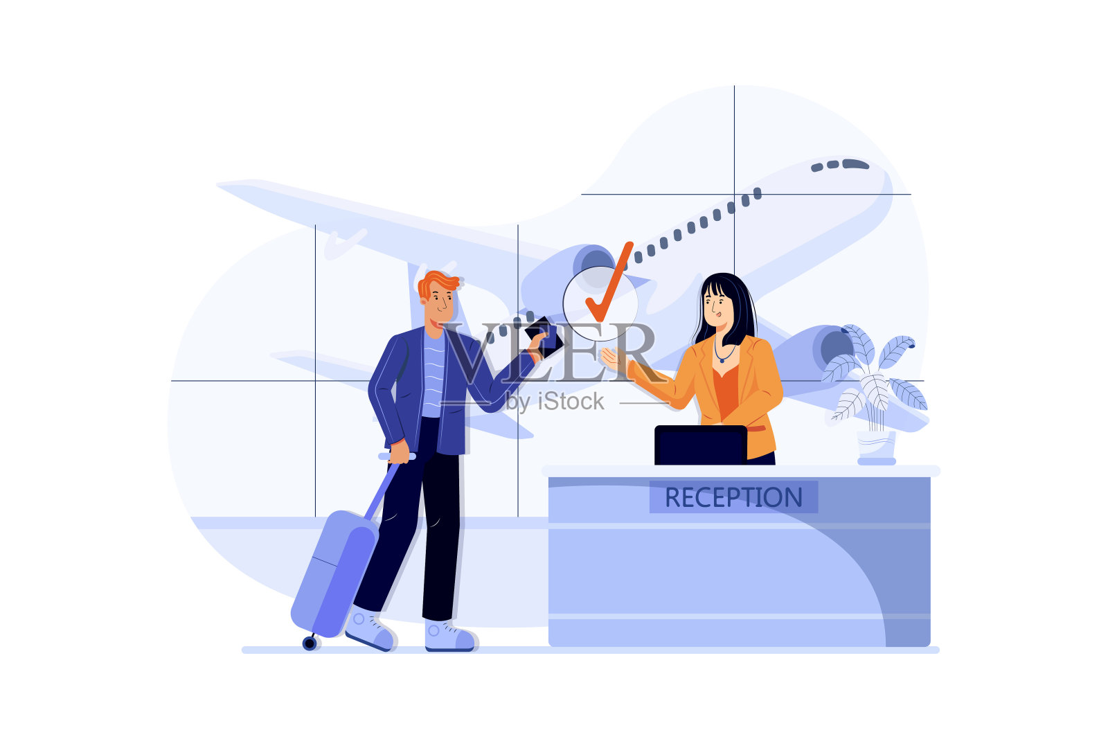 男子登机插画图片素材