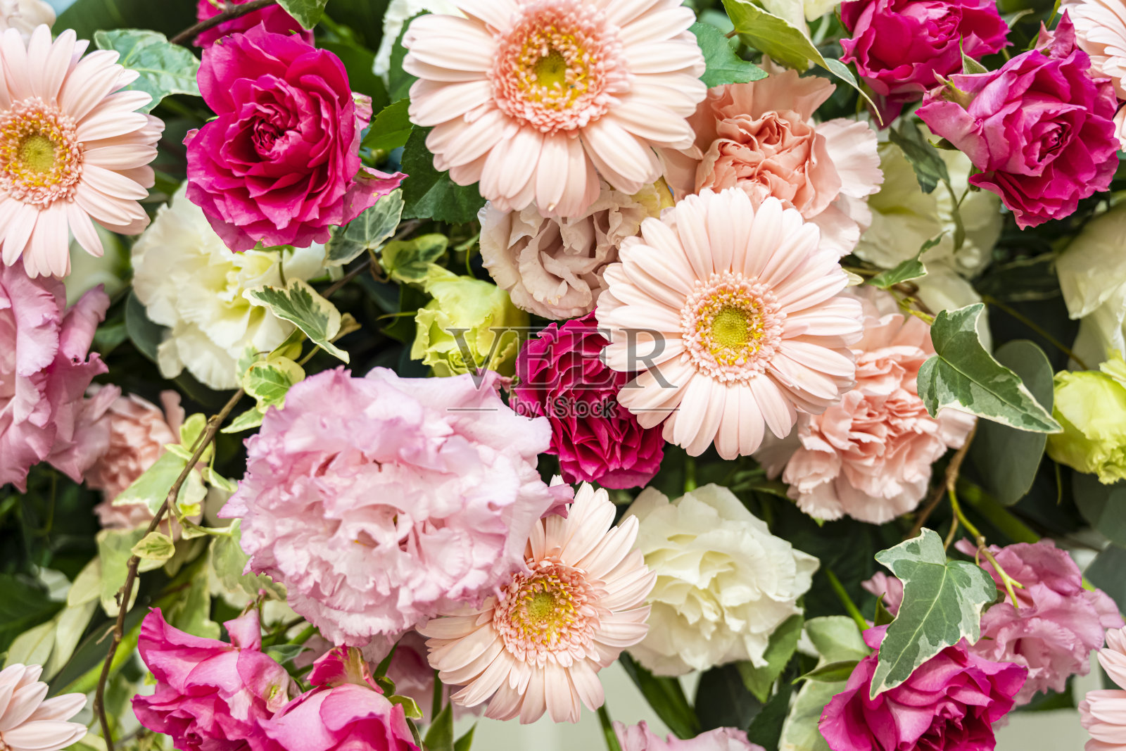 婚宴上五颜六色的高浅古花的特写照片摄影图片