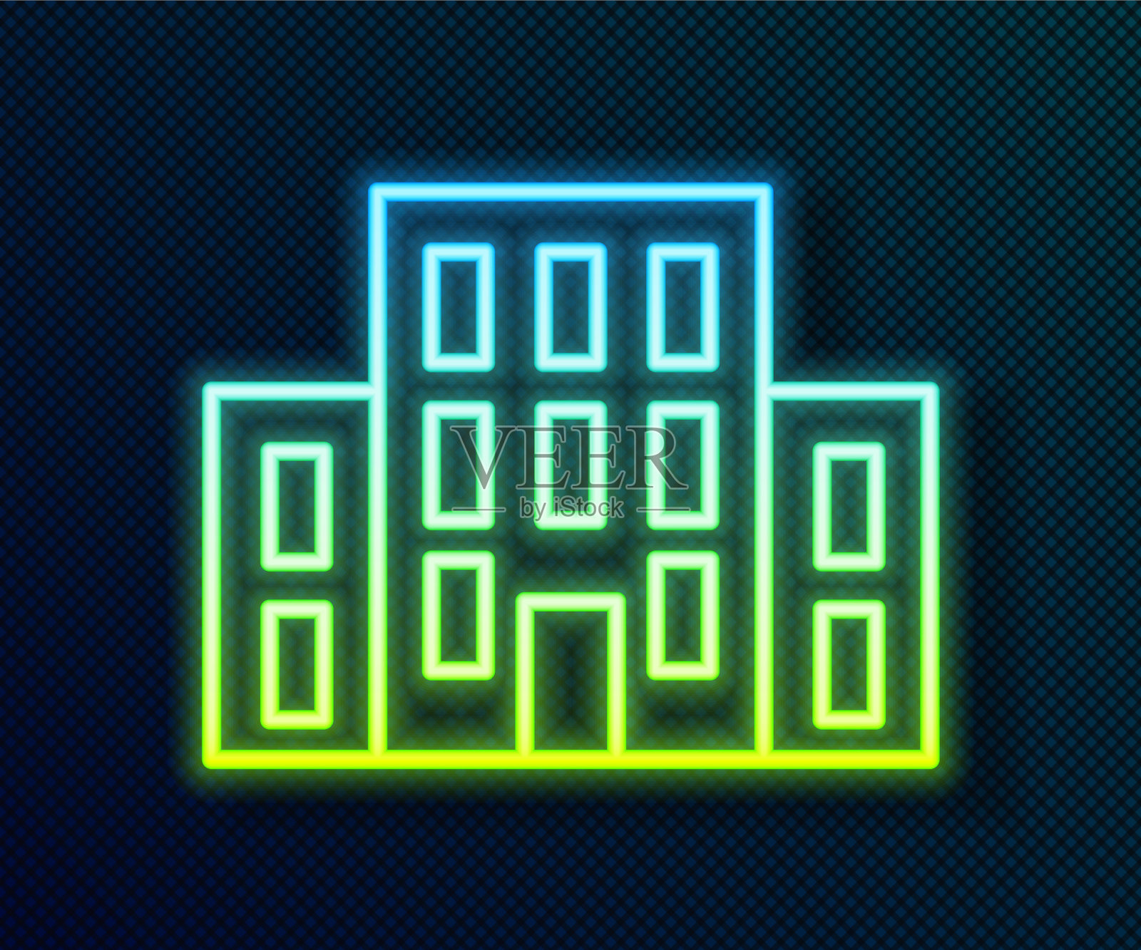 发光的霓虹灯线房子图标孤立在黑色插画图片素材