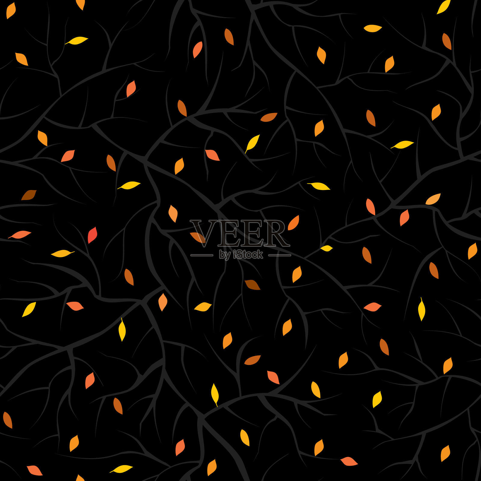 秋叶上黑色背景的图案插画图片素材