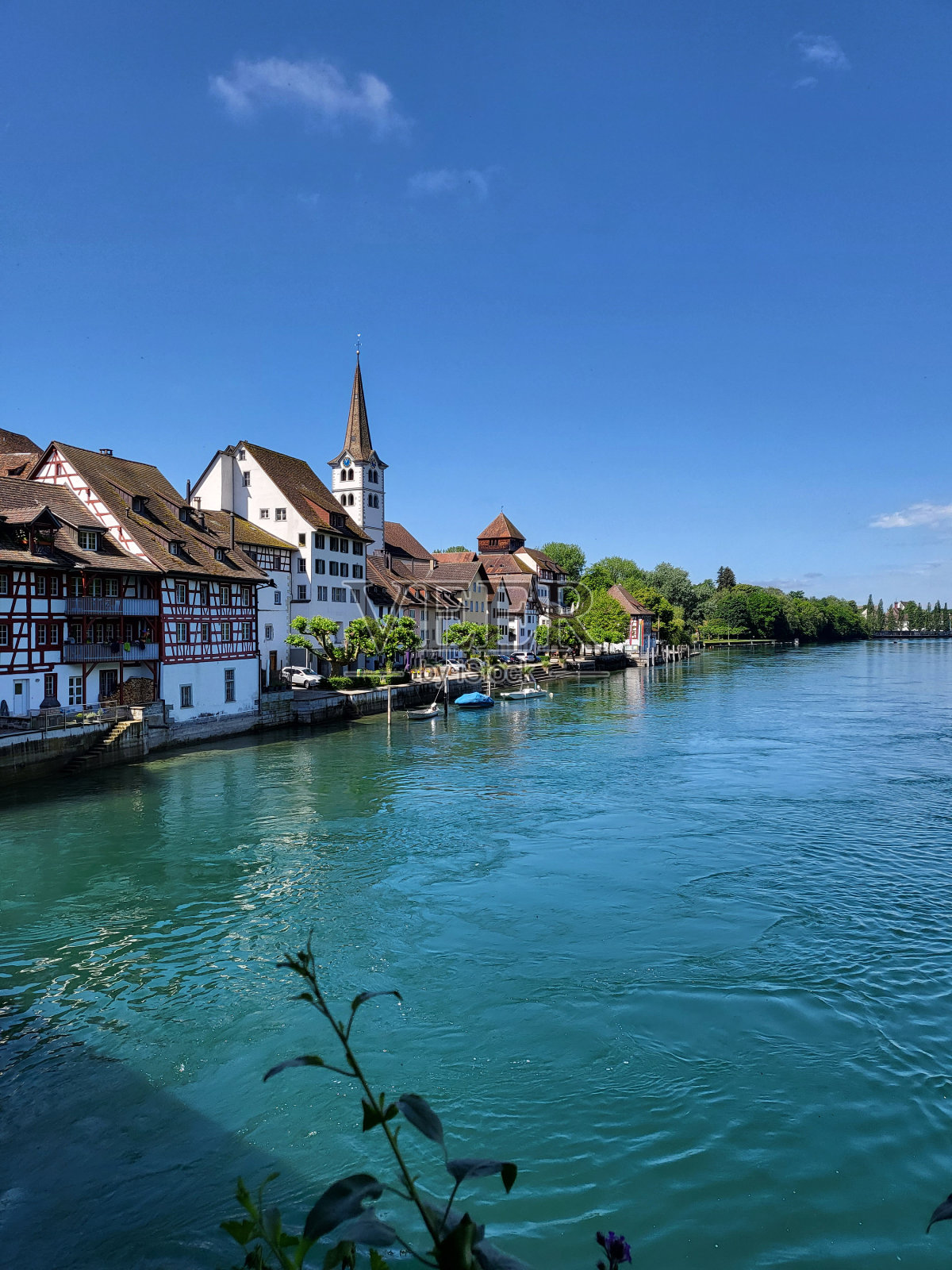 从莱茵布鲁克俯瞰迪森霍芬镇。照片摄影图片