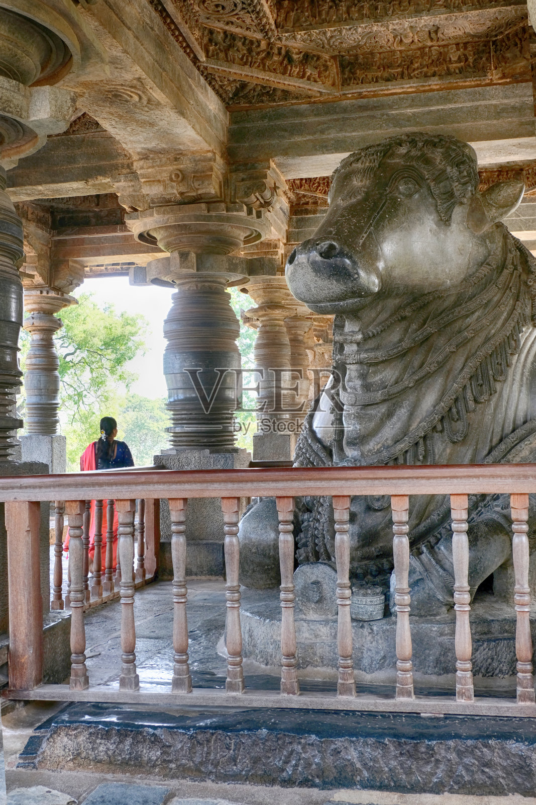 最大的南迪雕像在Hoysaleswara寺庙，光荣的南迪(主湿婆的公牛)Mandap, Belur和Halebidu，在卡纳塔克邦，印度照片摄影图片