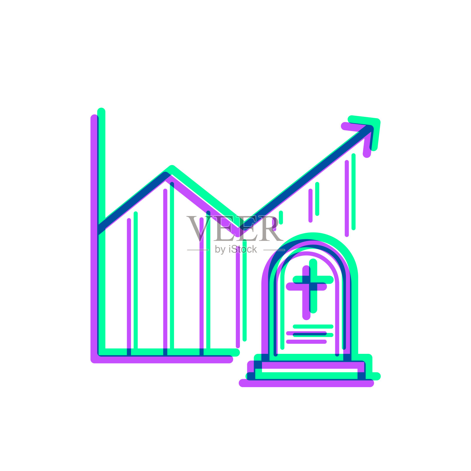 死亡率上升的图表。图标与两种颜色叠加在白色背景上插画图片素材