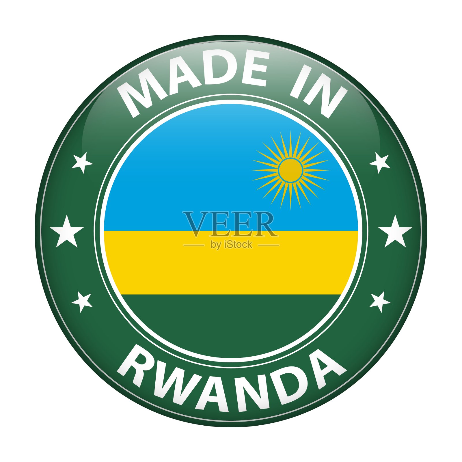 卢旺达制造徽章矢量。有星星和国旗的贴纸。标志孤立在白色背景上。插画图片素材