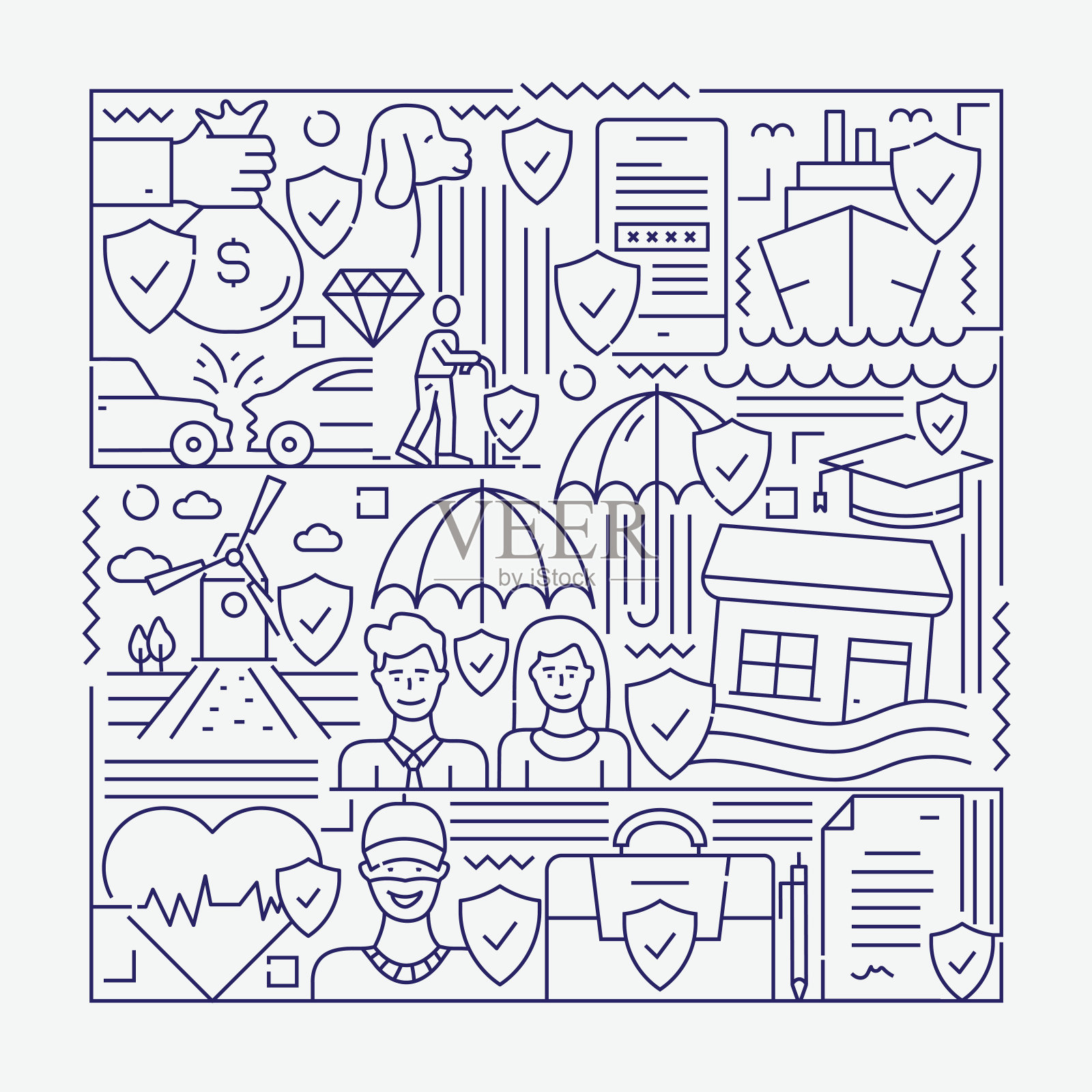 保险的概念。设计是可编辑的，颜色可以改变。插画图片素材