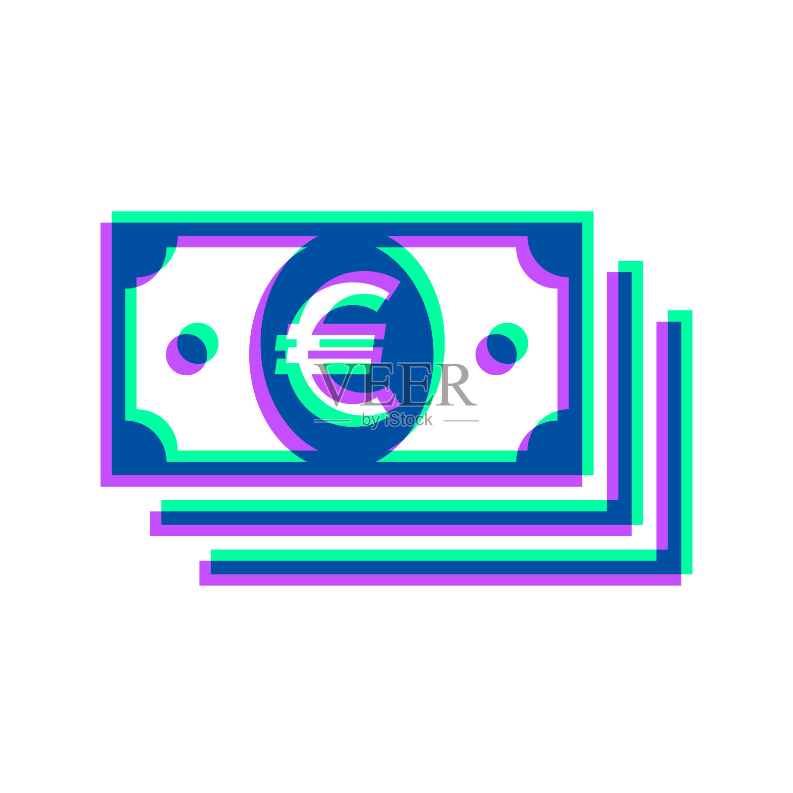 欧元纸币。图标与两种颜色叠加在白色背景上插画图片素材