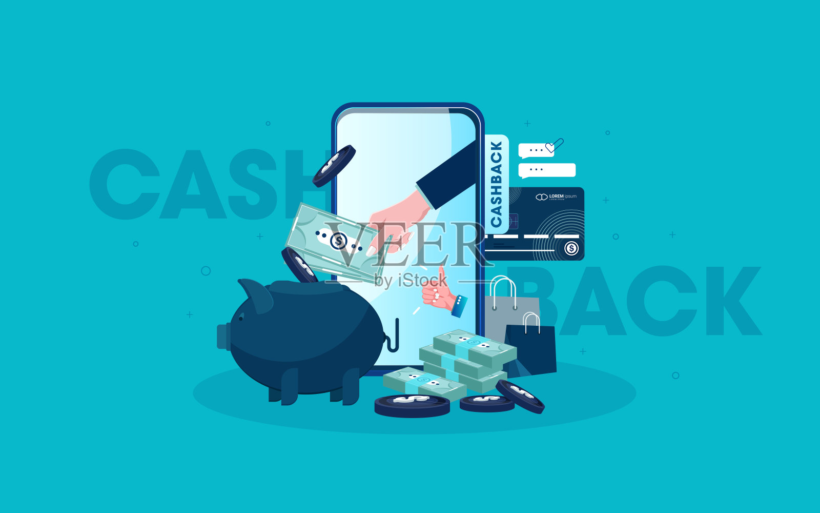 现金返还服务，金融支付标签。插画图片素材