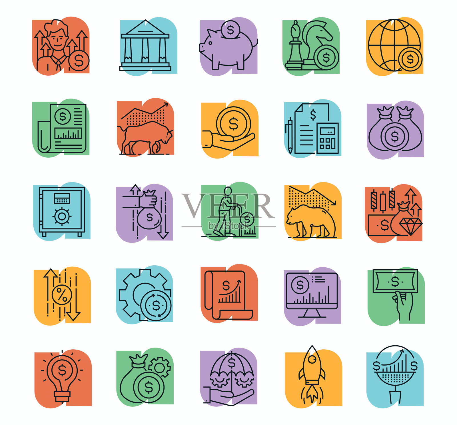 投资线图标可编辑笔画。分析，牛市，熊市，基金保护，资本，增长插画图片素材