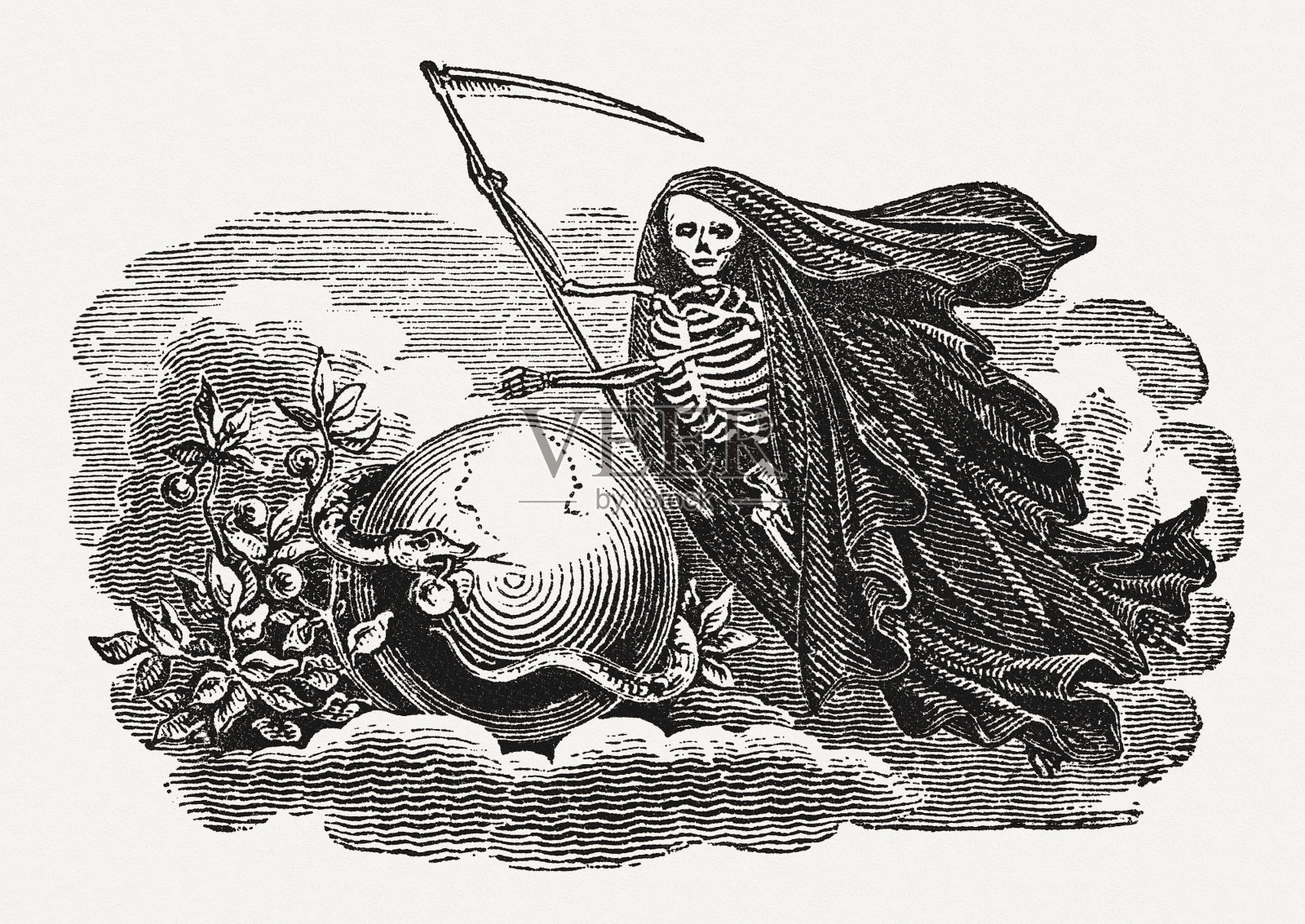 死亡，木刻，出版于1835年插画图片素材