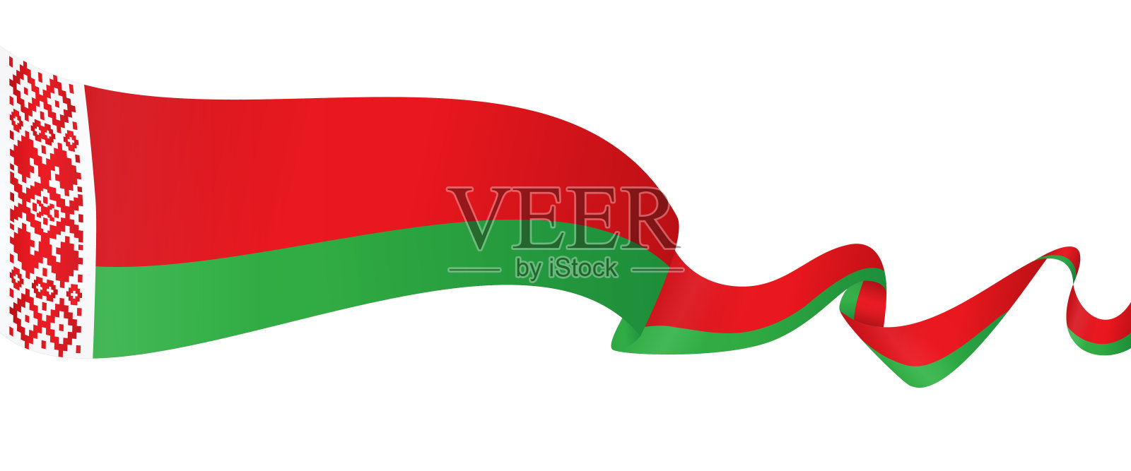 白俄罗斯国旗-矢量挥舞丝带横幅。隔离在白色背景上插画图片素材