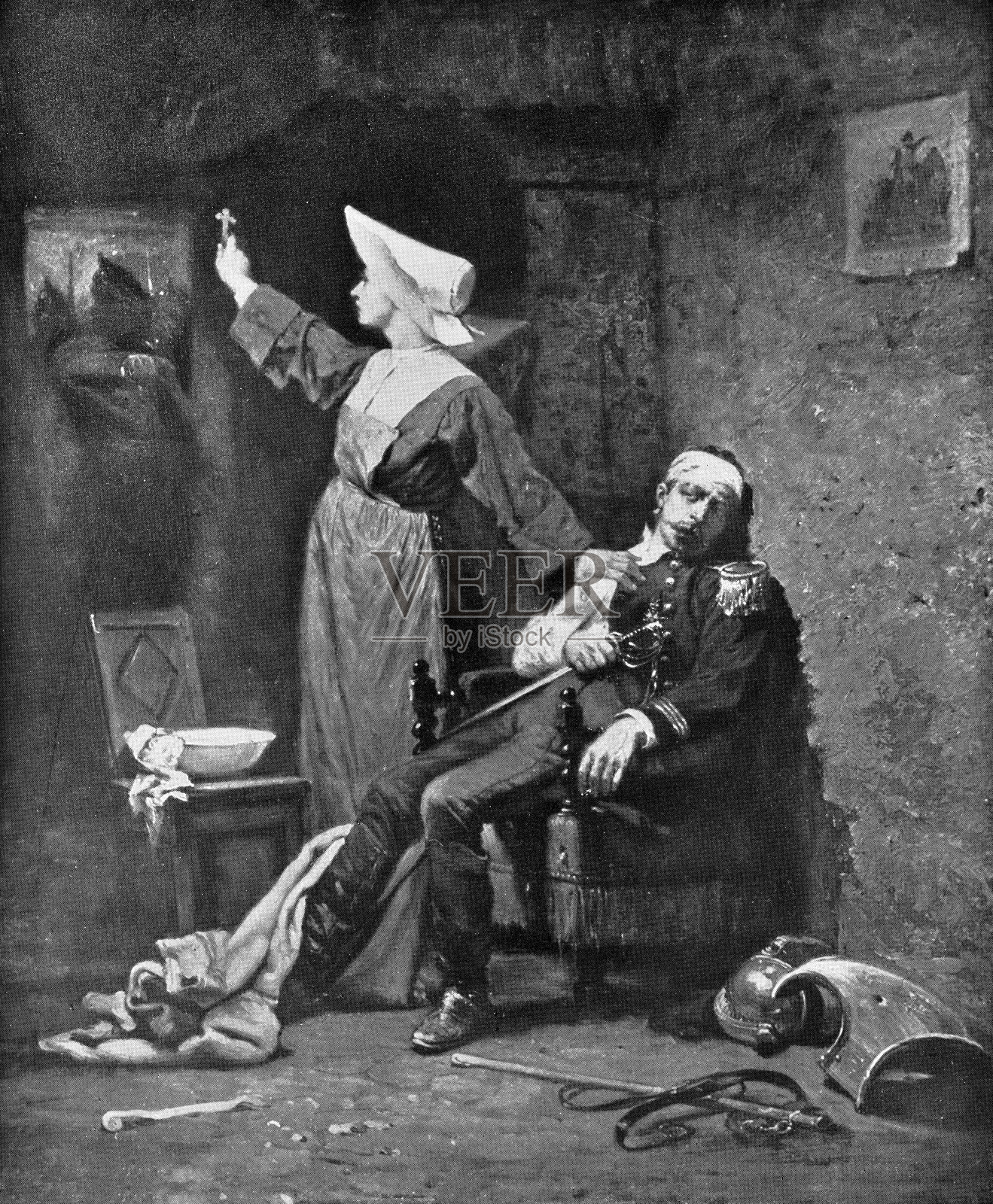 《临终前的安宁》，19世纪一位不知名的法国艺术家所作插画图片素材