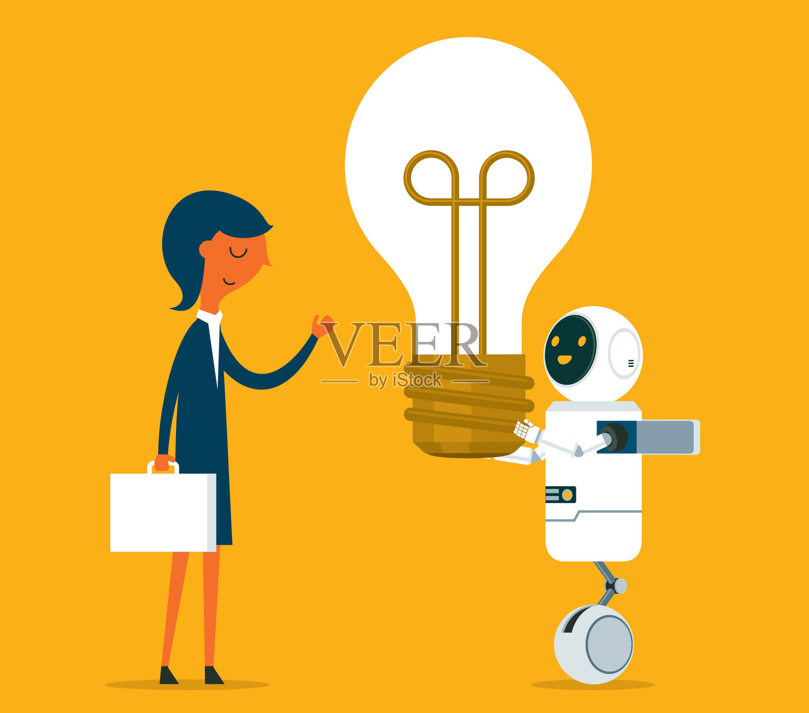 人工智能机器人 - 灯泡插画图片素材