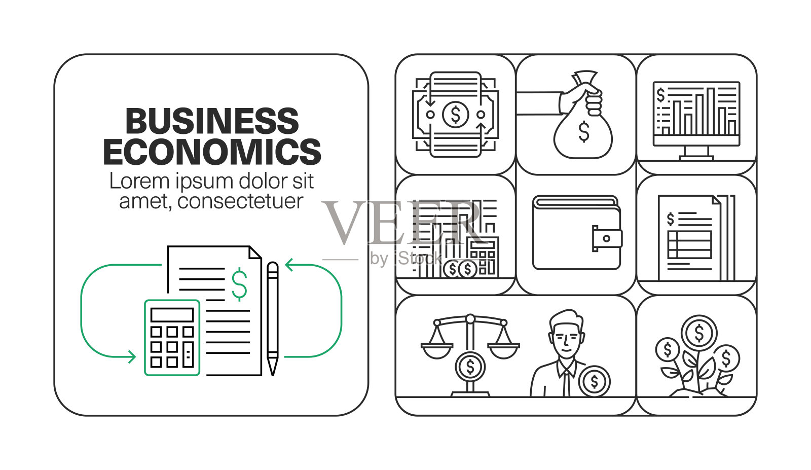 商业经济横幅线图标集设计插画图片素材