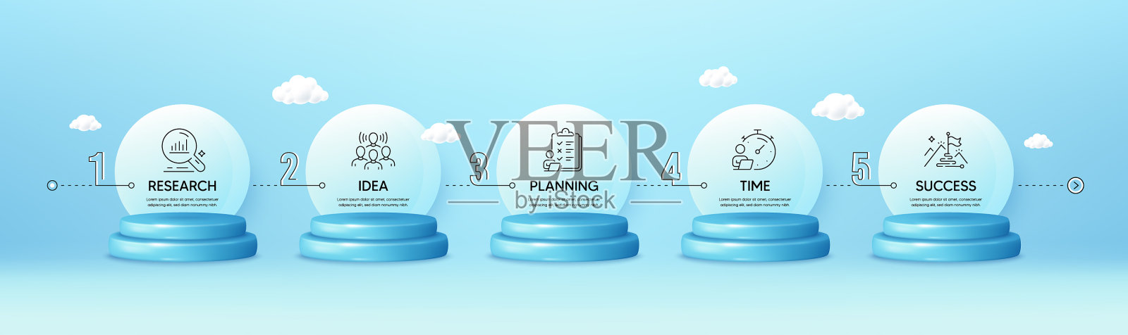 时间线信息图表与5个步骤模板设计模板素材