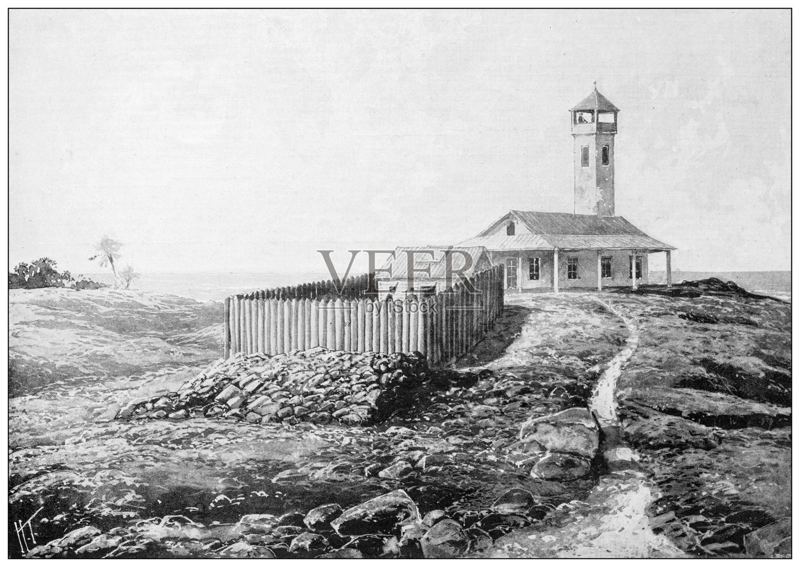 来自英国杂志的古董图片:恶魔岛德雷福斯船长监狱插画图片素材