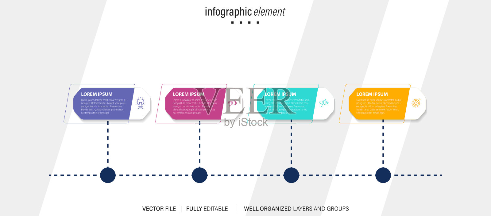 四个文本框信息图元素。用于表示的业务模板。矢量概念与4个选项或步骤。插画图片素材
