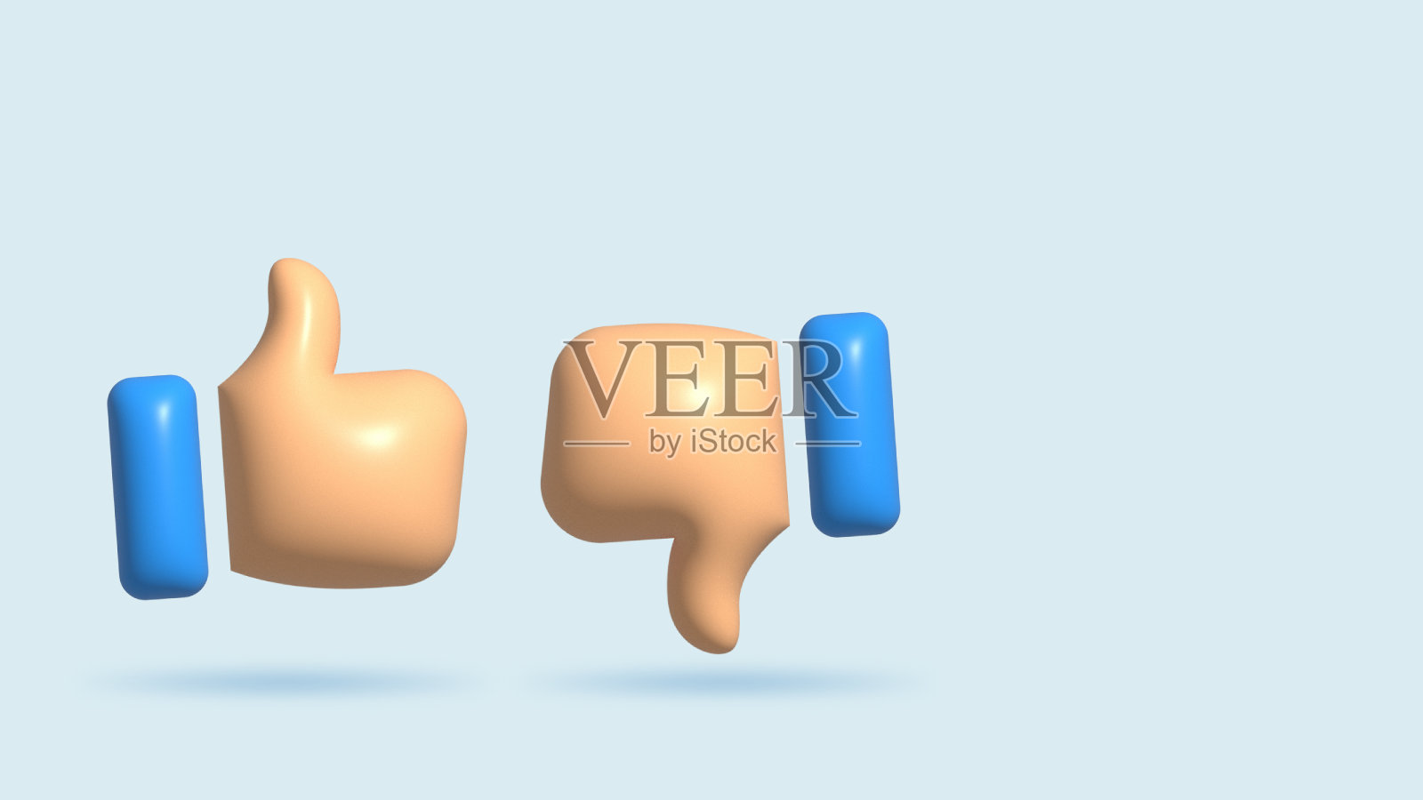 3D插图手拇指向上和向下的手势。投票或评级标志。喜欢不喜欢的概念插画图片素材
