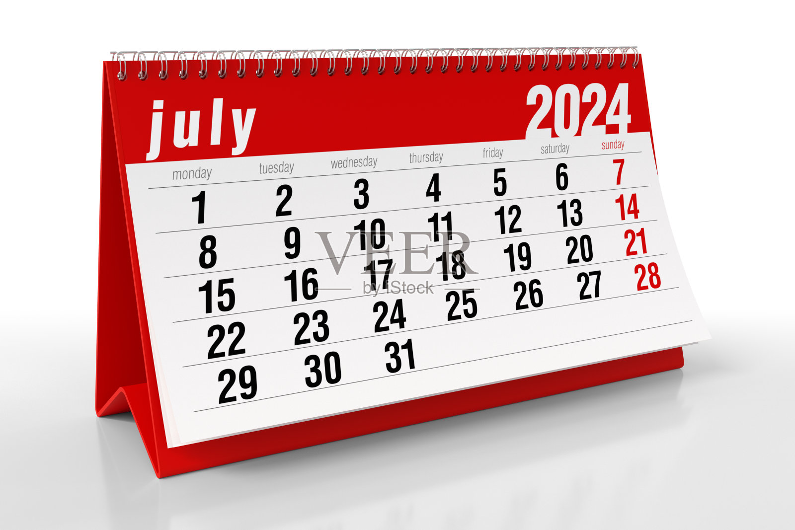 2024年7月日历。隔离在白色背景上。3D插图照片摄影图片
