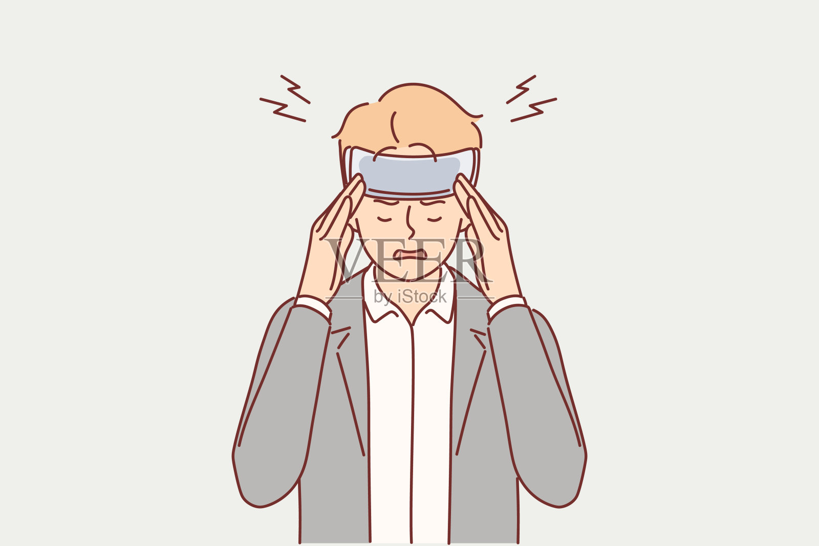 头部包扎的病人在遭遇车祸后饱受头痛之苦插画图片素材