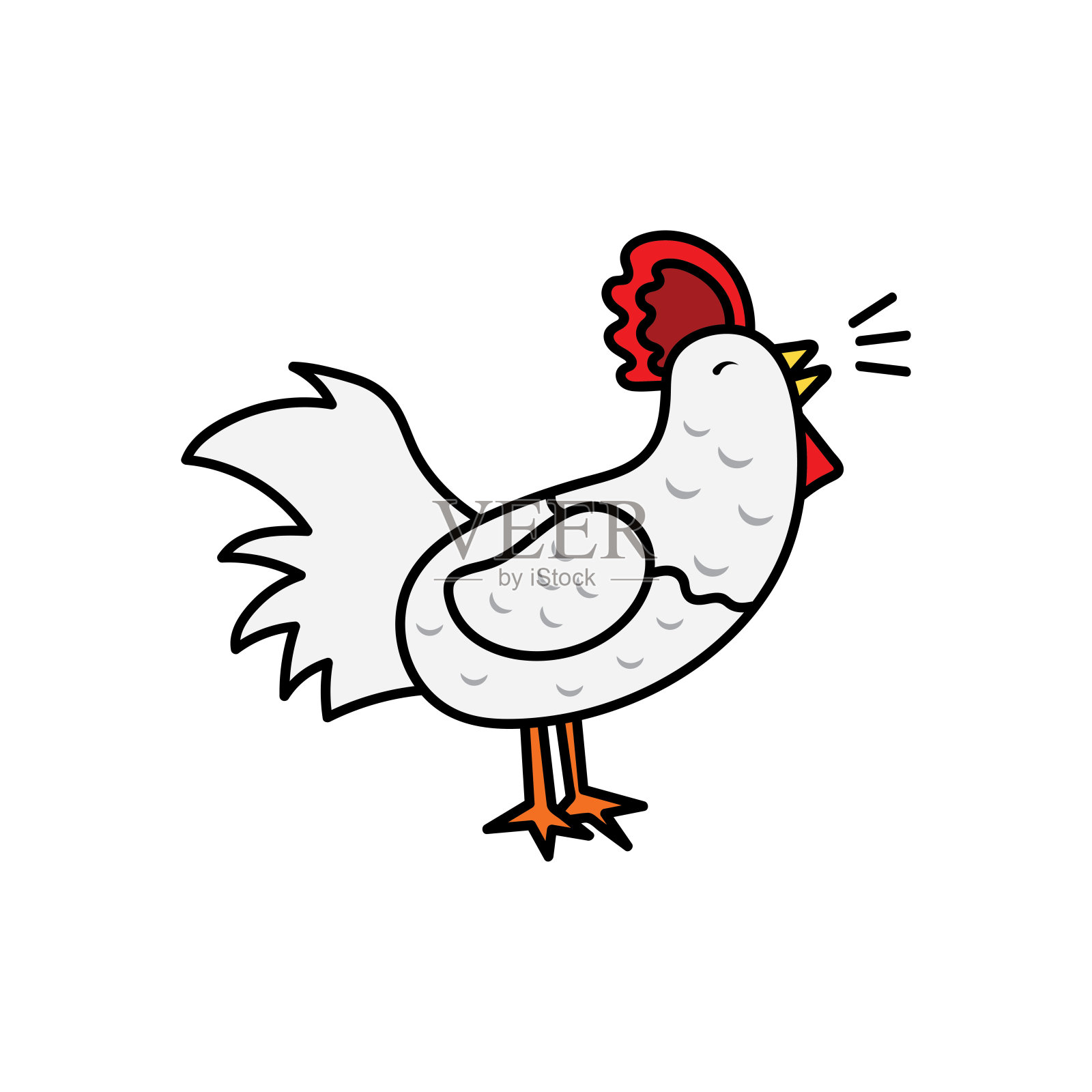 孩子们画卡通矢量插图公鸡图标隔离在白色背景上插画图片素材