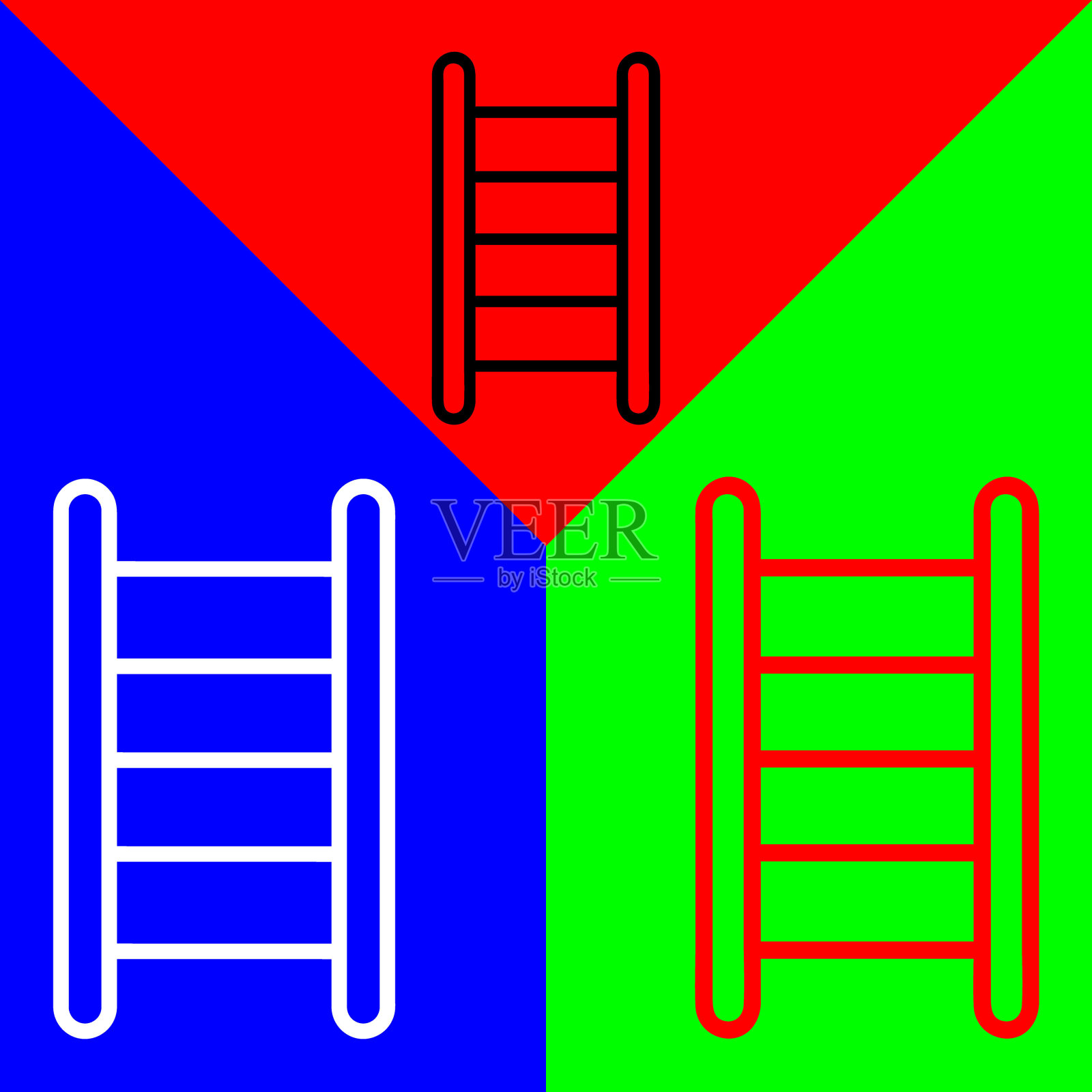 楼梯矢量图标，线性风格的图标，从农业图标收集，隔离在红色，蓝色和绿色背景。插画图片素材