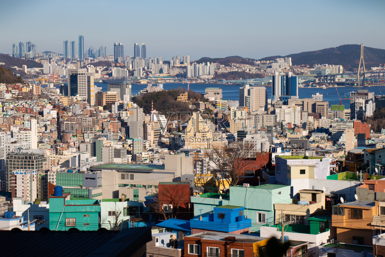 韩国甘川文化村美丽的釜山市景照片摄影图片