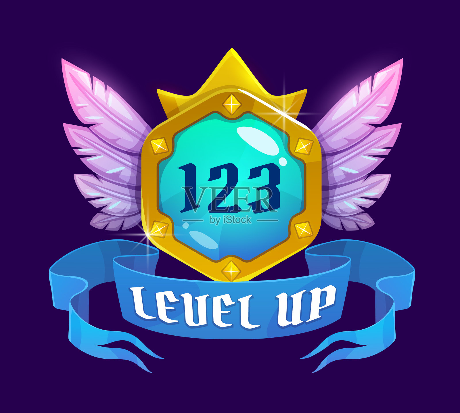 游戏界面升级徽章和胜利奖励图标插画图片素材