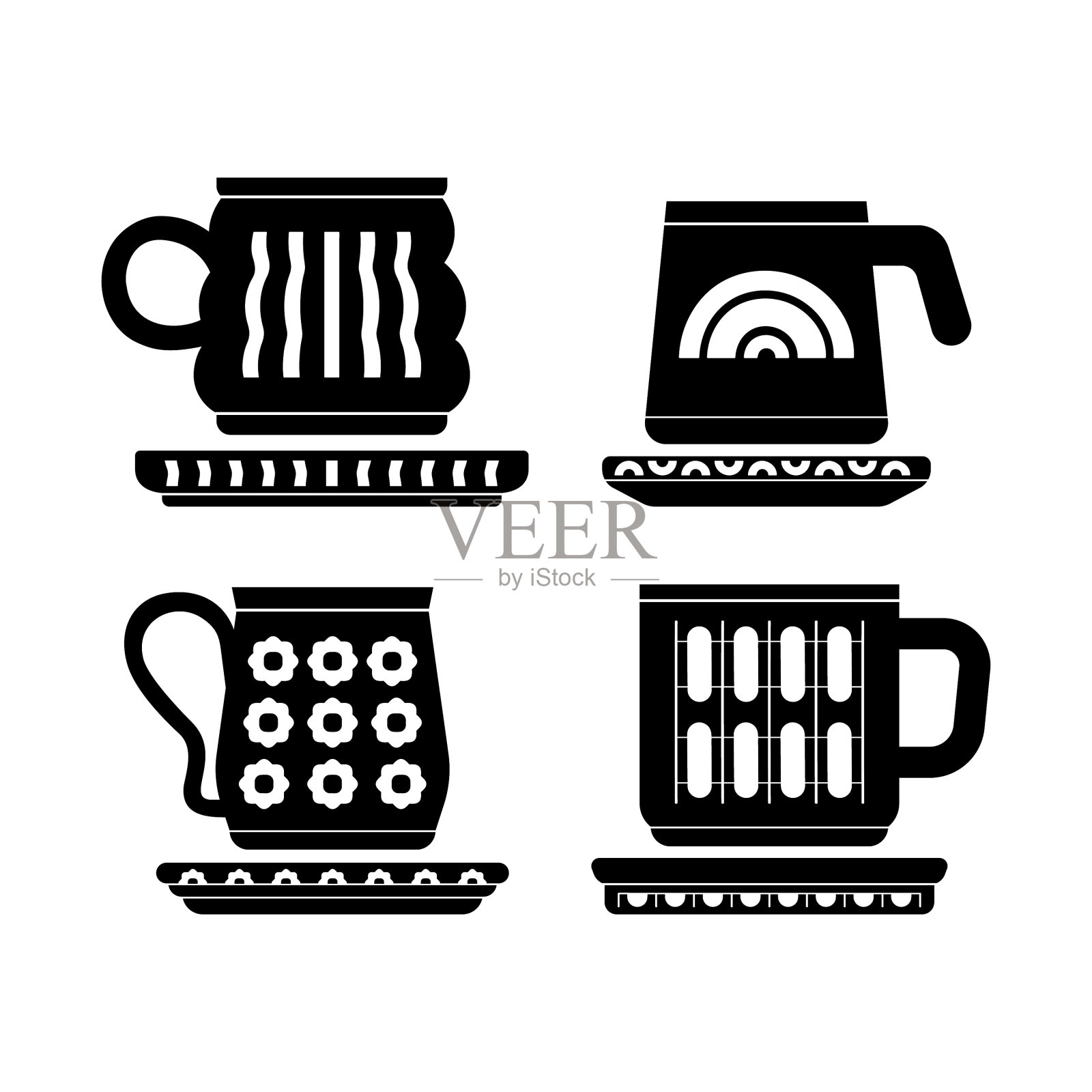 手绘咖啡杯轮廓图标素材