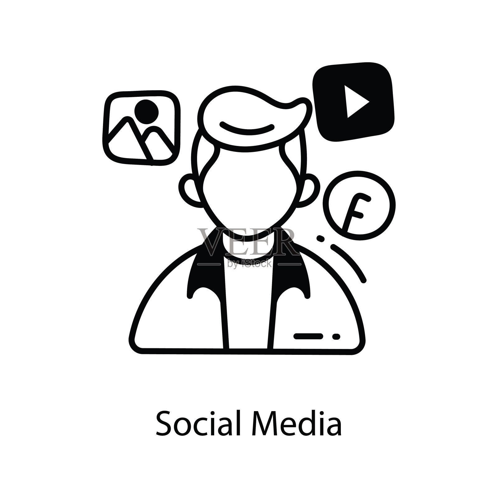 社交媒体涂鸦图标设计插图。营销符号在白色背景EPS 10文件插画图片素材