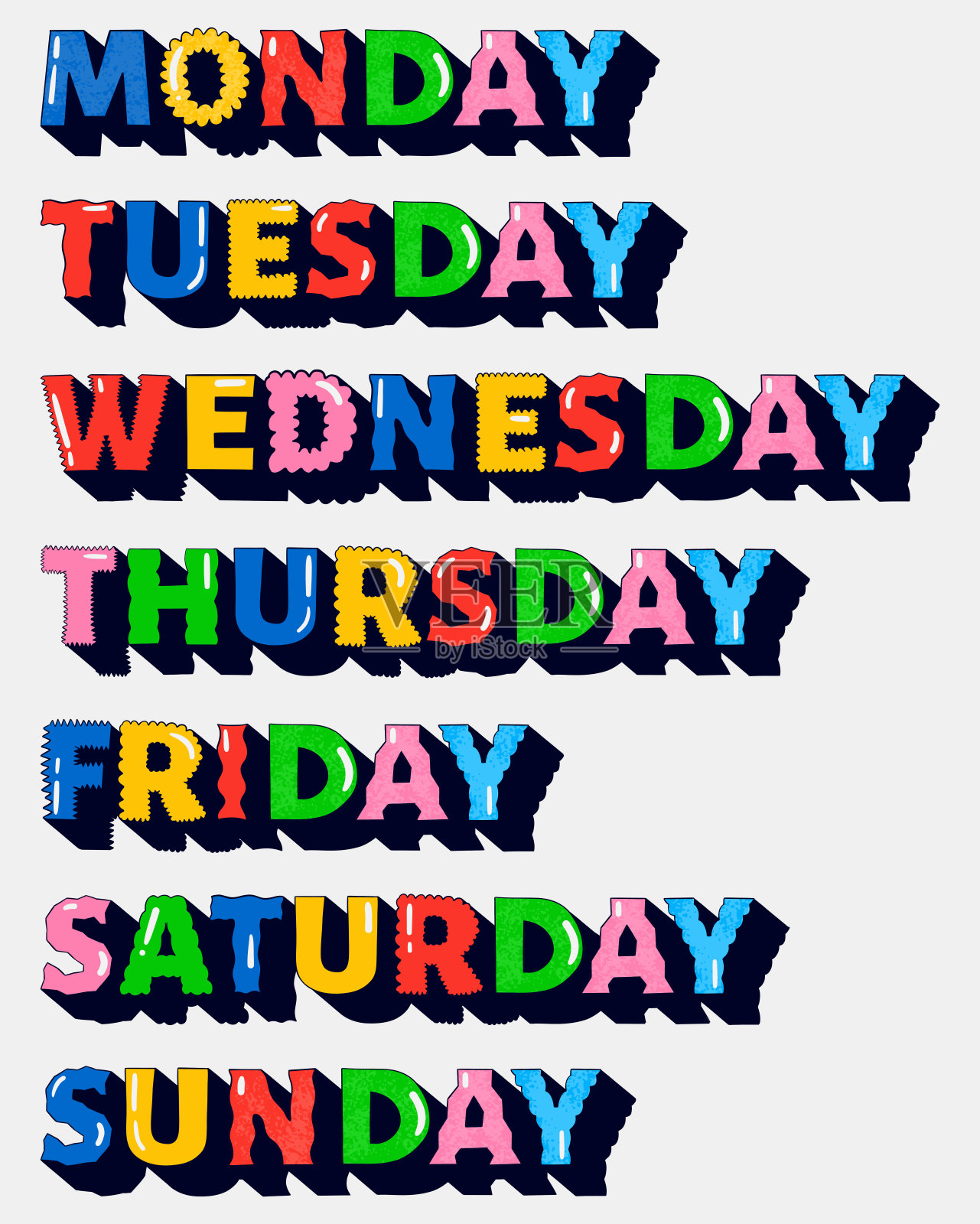 一星期的日子多彩多姿插画图片素材