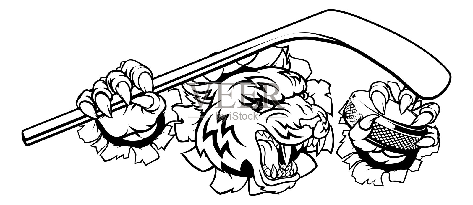 老虎冰球运动员动物体育吉祥物插画图片素材