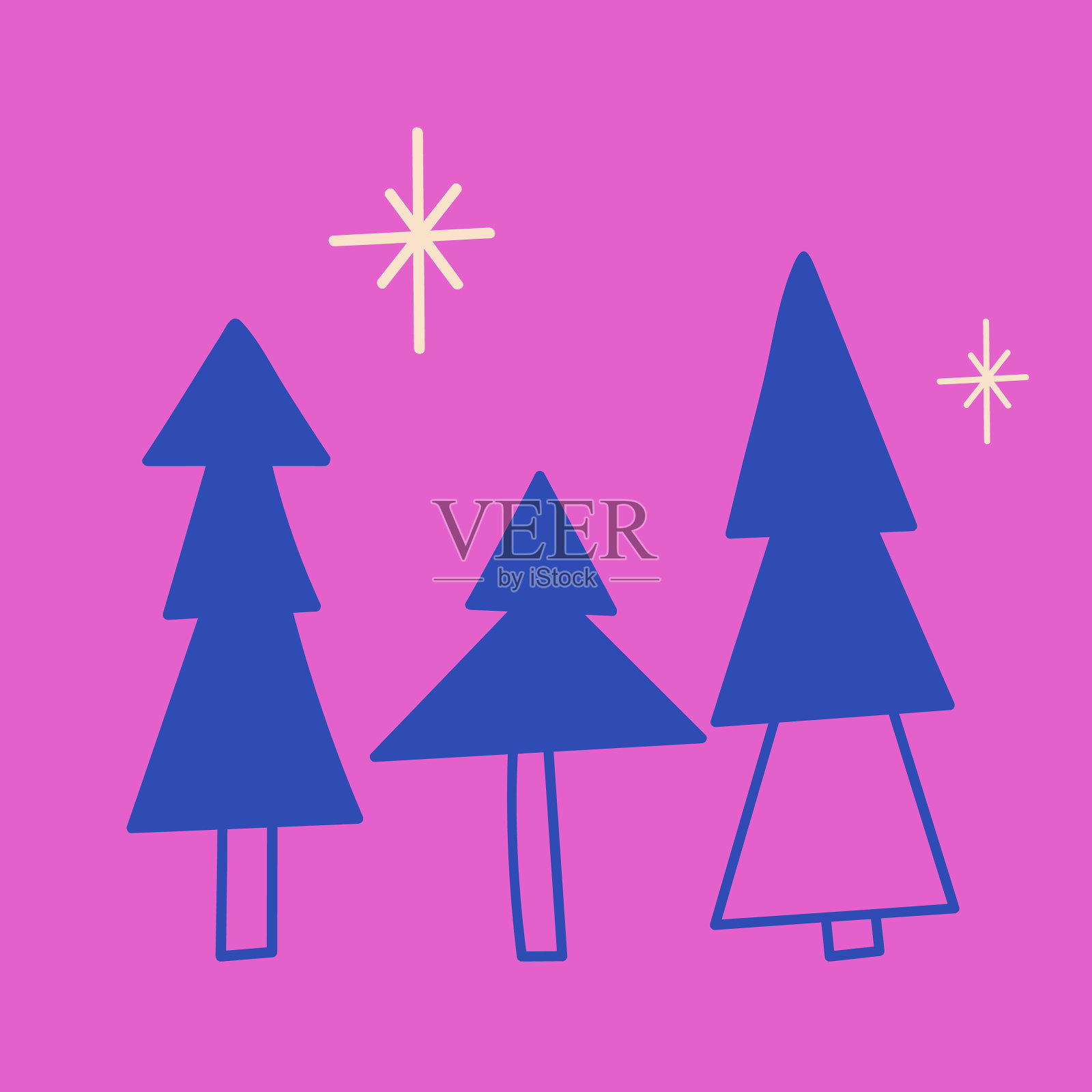 手绘圣诞象征元素森林树木插画图片素材