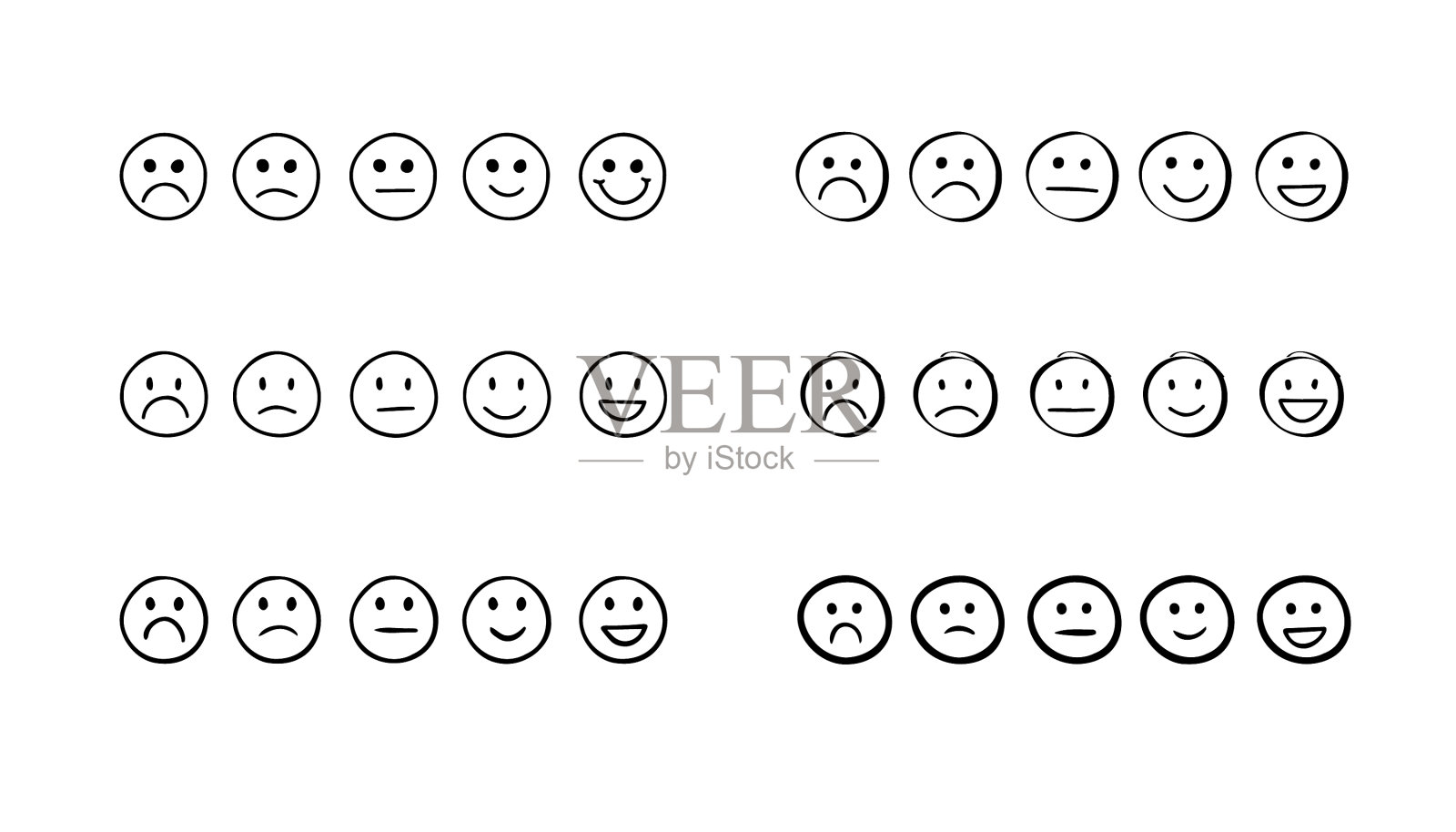 一套评价情绪的脸简单的涂鸦手图标素材