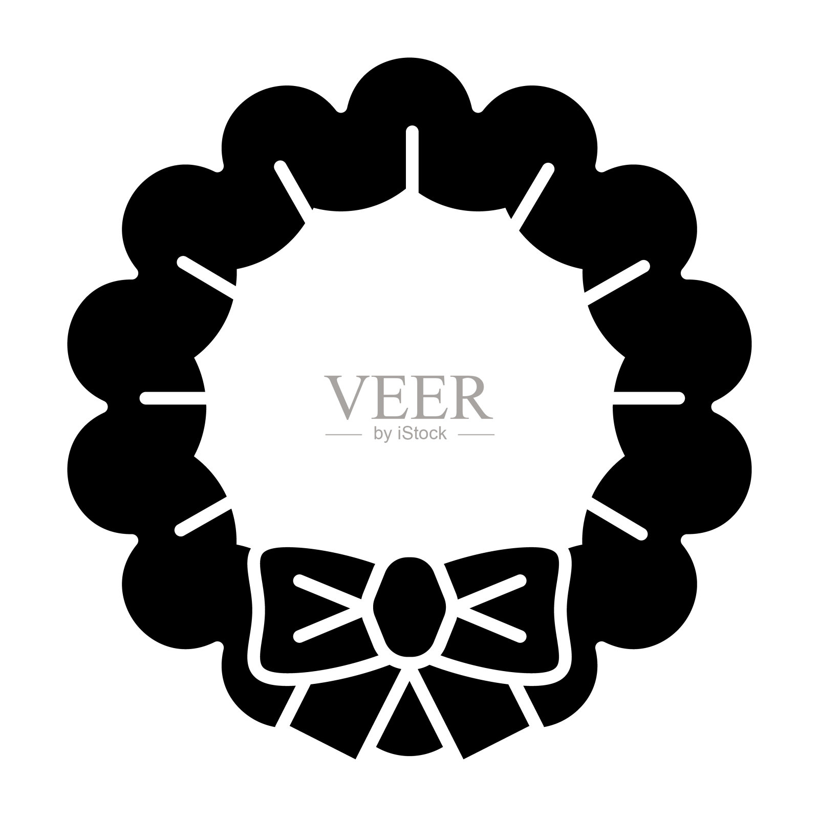 圣诞花环立体图标。除夕冷杉树枝装饰符号，白色背景上的字形风格象形文字。节日标牌移动概念网页设计。矢量图形。插画图片素材