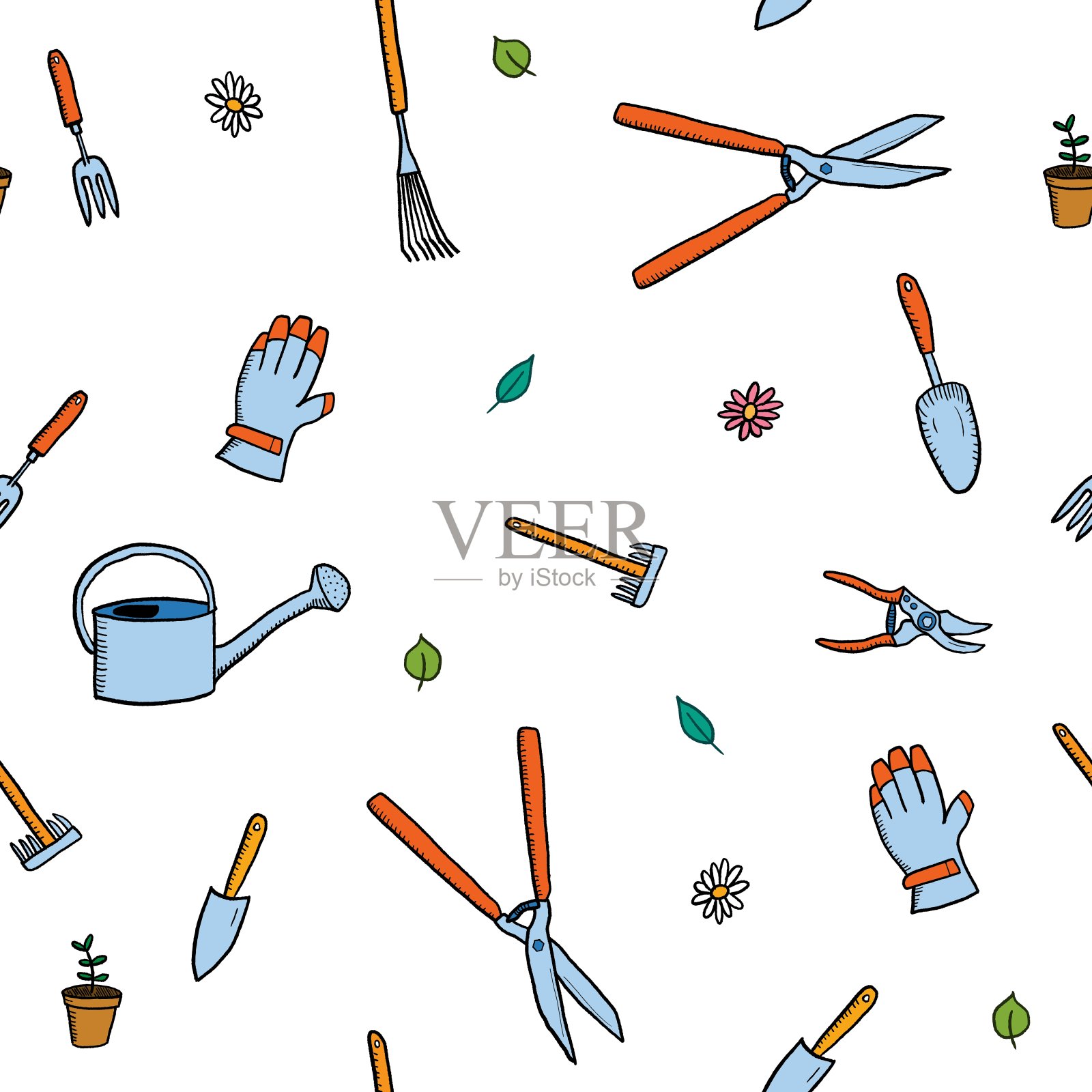 卡通园艺工具矢量图案插画图片素材