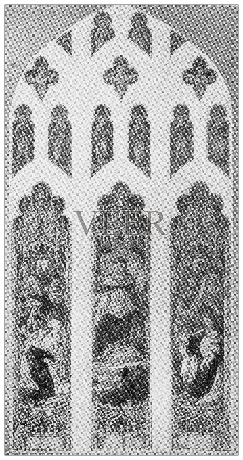 来自英国杂志的古董图片:克拉夫顿教堂弗兰克·洛克伍德爵士的纪念窗口插画图片素材