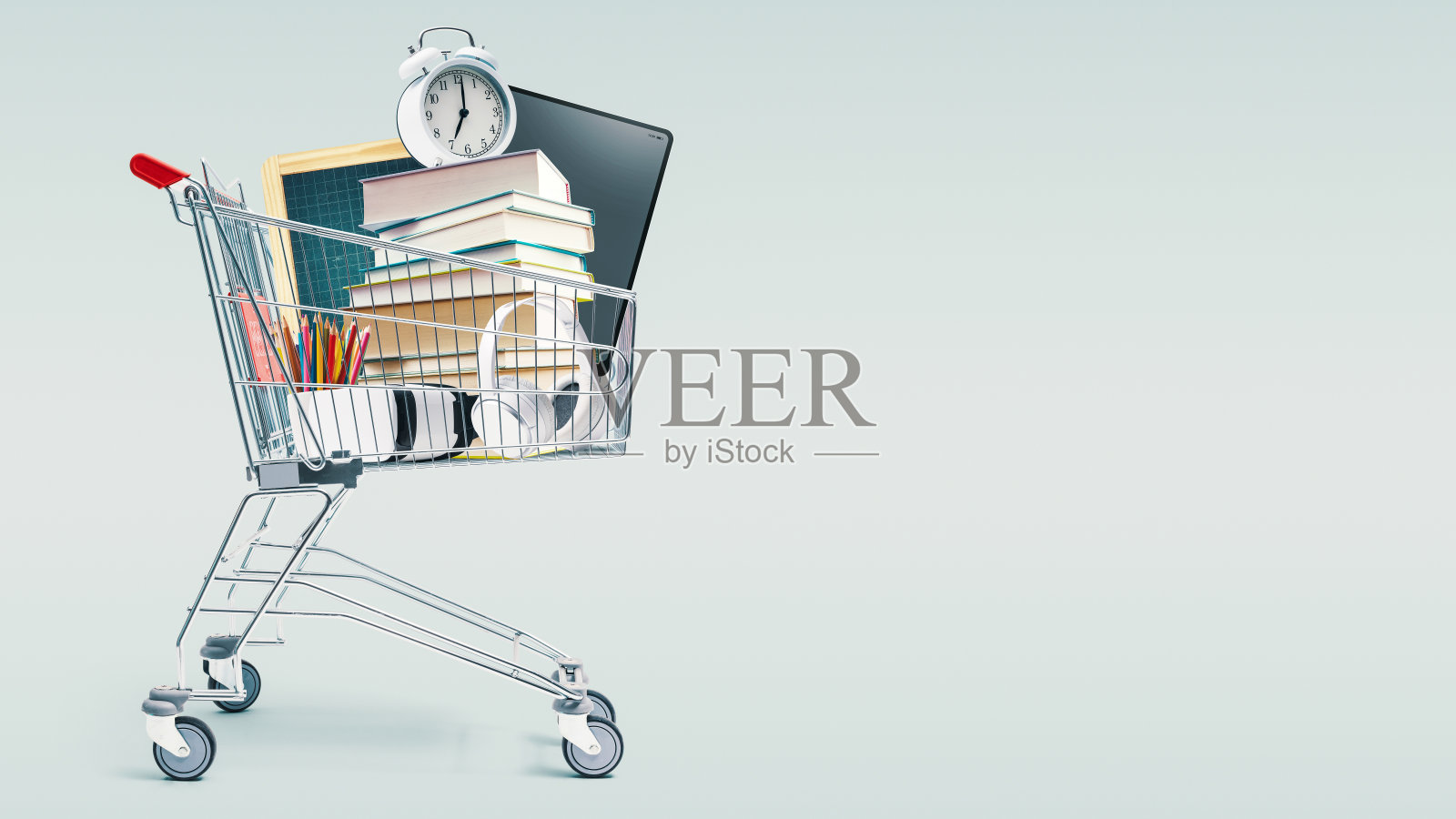 购物车里装满了学习用品和电子产品照片摄影图片