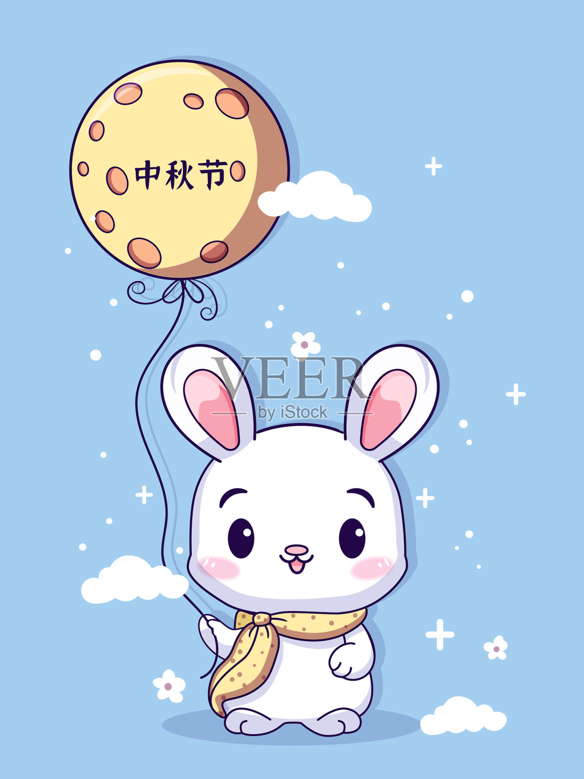 可爱的兔子抱着中秋的月亮插画图片素材
