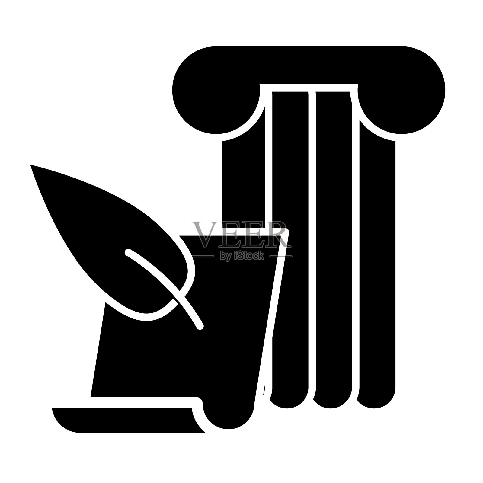 写立体图标的艺术。古柱用羽毛笔和莎草纸。历史主题矢量概念，白色背景上的象形文字。图标素材