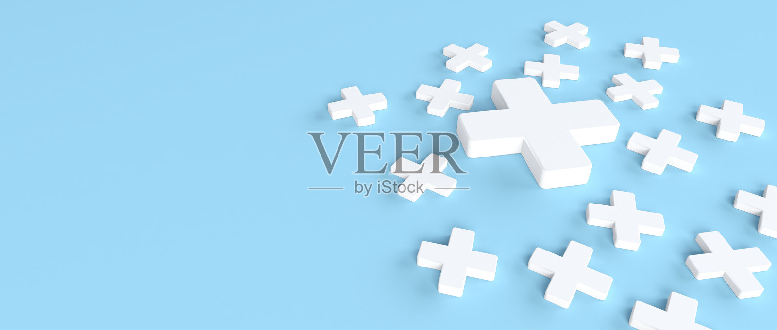 健康医疗图标医疗保健浅蓝色横幅背景上的健康保险概念照片摄影图片