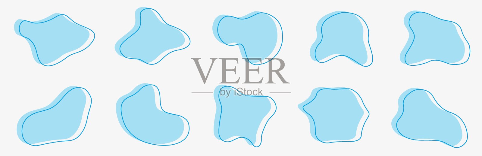 液体图形形状设计元素。矢量背景或液体抽象几何现代飞溅。带框的蓝色淀粉。插画图片素材