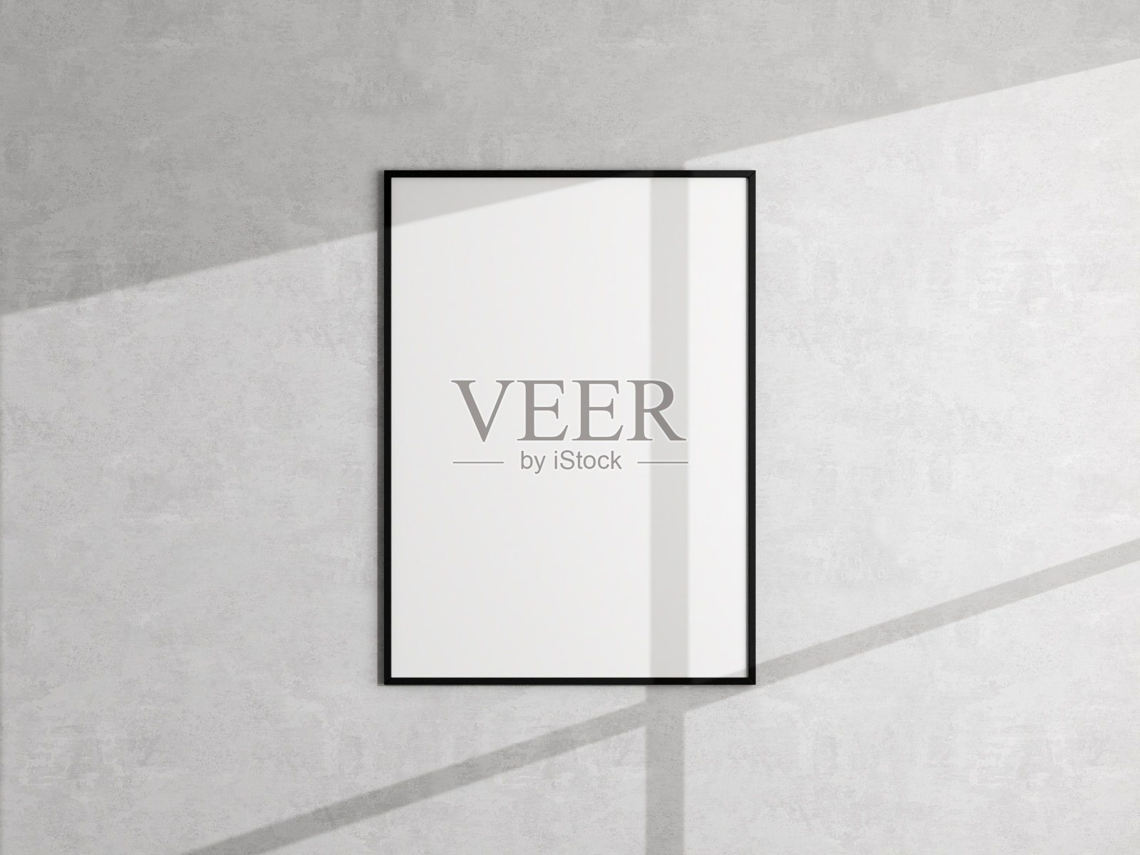 挂在白色墙上的最小海报相框模型。空白框架模型。干净、现代、简约的框架。3 d渲染。照片摄影图片