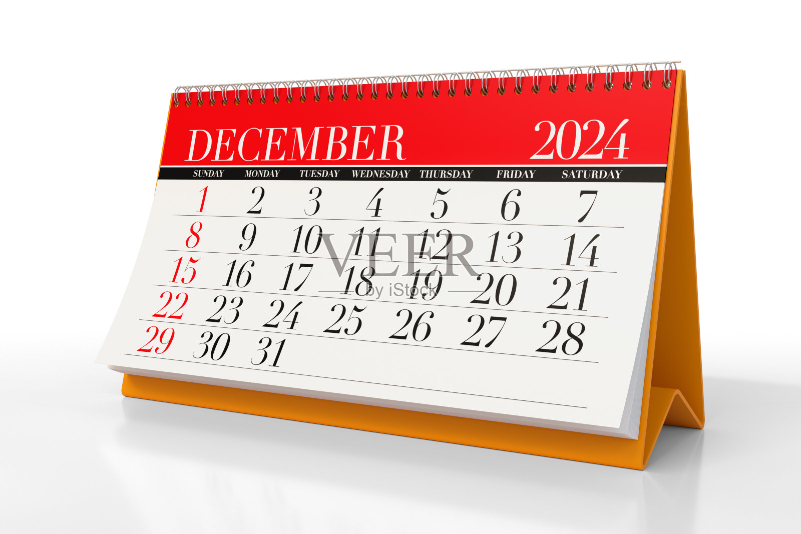 2024年12月日历。孤立在白色背景上。三维演示照片摄影图片